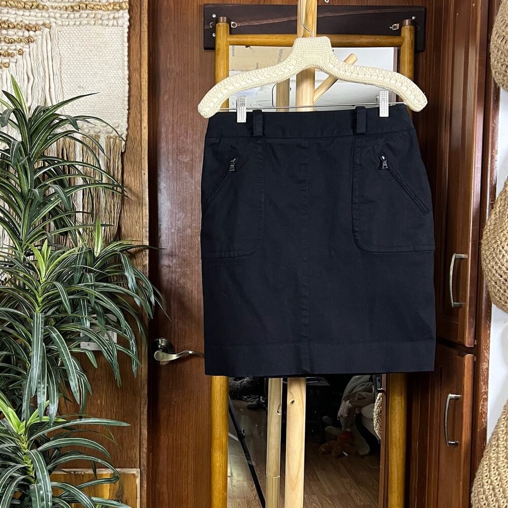 Etcetera Black Cotton Blend Mini Skirt Size 10 Zip Pocket Belt Loop Office Work